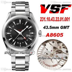 VSF V2 Aqua Terra 150M 43,5 мм GMT A8605 Автоматические мужские часы черные текстурированные циферблаты белая палочка из нержавеющей стали 231.10.43.22.01.001 Super Edition Watches 2022 Puretime A1