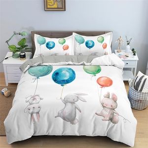 Conjuntos de roupa de cama para crianças, presentes, coelhinho fofo, impressão, conjunto de cama, poliéster, capa de edredom, para crianças, meninas, meninos, 2/3 peças 220212