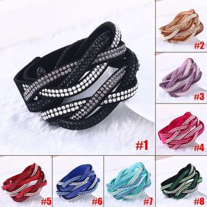 Charm Armband PU Läder Multicolor Wrap Bracelet Crystal Multilayer Bangles För Kvinnor Holiday Wedding1
