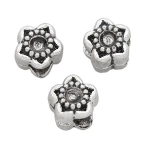 Alloy Antique Silver Plum Bossom Flower Star Big Hole Beads Fit European Bracelets L1451 110pcs/lot