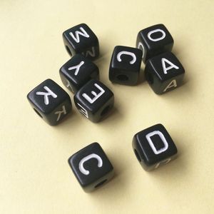 Wholesale 550PCS/lot Mixed A-Z 10*10MM Black with white Printing Plastic Acrylic Square Cube Alphabet Letter Initial Beads 200930