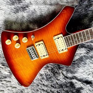 Il colore dell'impiallacciatura di acero tigre fiammato a forma di chitarra elettrica per mancini a forma di BURN WASH personalizzato può essere personalizzato