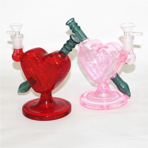 6 Inch Hoakhahs Szklane Bongi Wody Kolorowe Rury Needy Mini Dab Rigs Serce Kształt Mały Bubbler Zlewki Recykling Oil Rig