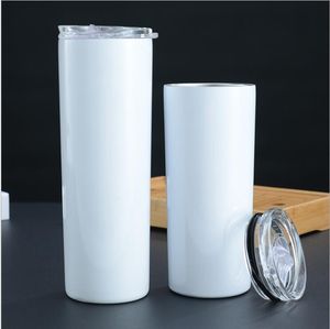 DHL Ship 20oz Sublimation Blanks Tapered Straight Slim Tumblers Cups with Metal Straw Stainless Steel Water Bottles Car Mugs for Men