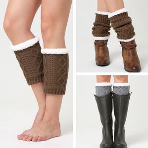 Women Faux Fur trim Boot Cuffs Winter Warm Boots Toppers Socks Crochet Knitting Short Leg Warmers black grey coffee Burgundy Maroon