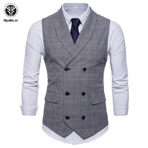 RUELK Primavera e autunno Moda uomo di marca Lattice Suit Vest Jacket Casual senza maniche Slim Elegante gilet di grandi dimensioni M-4XL Y201026