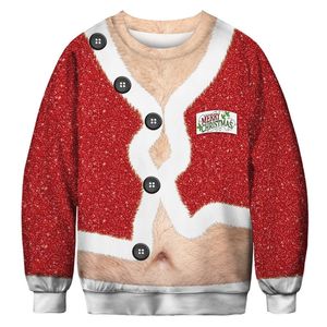 Unisex Spoof Bright Boże Narodzenie Sweter Urlop Santa Elf Funny Boże Narodzenie Fałszywe Włosy Jumper Wakacje Party Hoodie Bluza Topy 201123