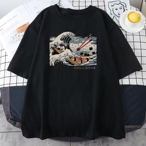 A onda de sushi Japão Camiseta Mulheres Impressão de estilo de quadrinhos Mulheres camisetas Moda O-pescoço Roupa Harajuku Camisa de Oversize Tops Respiráveis