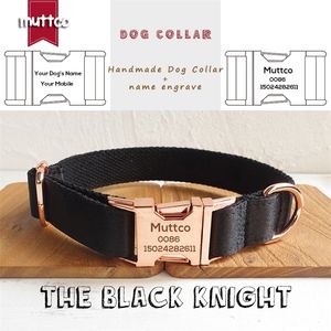 Muttco Laser Graverad Pet Collar Leash Dog levererar Black Knight Anti-Lost Anpassad valp Namnskylt 5 Storlekar LJ201113