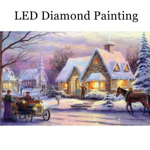 الشتاء منزل الصمام الماس اللوحة كامل جولة الماس مع الإطار شحن مجاني ديكور المنزل هدية عيد الميلاد الديكور LED3002 20120
