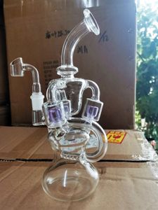 9,4 tum lila vattenpipor Klein Recycler Bong Oil Rig Tjock glas Vattenrör Huvudsakliga DAB RIGS SHISHA BOWL 14MM JOIN