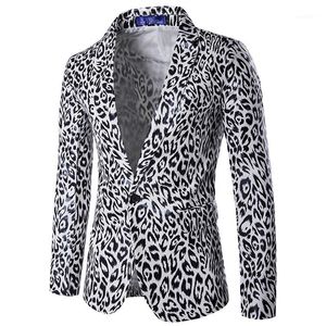 Men's Suits & Blazers Wholesale- Sexy Leopard Mens Blazer Design 2021 Autumn Fashion Male Suit Jacket Single Breasted Slim Fit Men's Cl