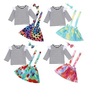 Autunno Abbigliamento per bambini Neonate a righe Top manica lunga + tie dye Gonna con bretelle + Fasce 3 pezzi / set Abiti Neonati Set di abbigliamento M3000