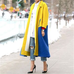 Ladies Color-blocked Lapel Outerwear Fashion Trend Long Sleeve Cardigan Mid-length Windbreaker Designer Female Winter New Casual Loose Coat