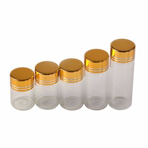 100units 5ml 6ml 7ml 10ml 14ml Glass Bottles with Aluminium Gold Screw Caps Empty Essential oil Wedding Gift