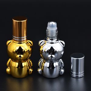 8ml Bear Shaped Glass Essential Oil Bottle Metal Roll-on Perfume Bottle Travel Empty Cosmetic Containers for Gift WB3384