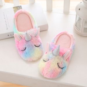 Unicorn Slipper Multicolor Cortoon Rainbow Cozy Home Indoor Warm Cartoon Plush Slippers Women Animal House Shoes Q0108