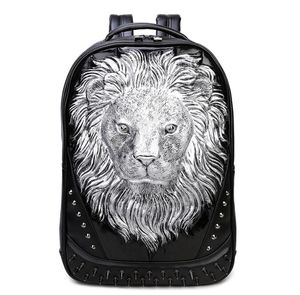 Moda 3D em relevo lion mochila sacos para homens rebite computador saco de viagem laptop saco original personalidade lunático mulheres legal mulheres schoolbag