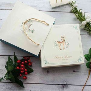 18.5 * 18.5 * 6 cm 3 takım Kış Işık Mavi Elk Tasarım Kağıt Kutusu + Çerez Olarak Çanta Çikolata El Yapımı Hediye Tatlı Noel Kullanımı H1231