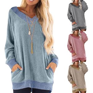 Spot hot 2021 autumn and winter new V-neck pocket sweater long-sleeved pullover sweatshirt casual T-shirt