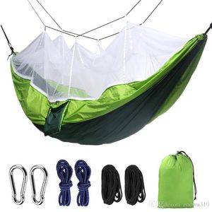 260*140cm hamak z moskitierą na zewnątrz tkanina spadochronowa hamak pole namiot kempingowy ogród Camping huśtawka wiszące łóżko z liną hak WVT1736