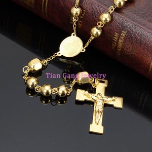 Homens Mulheres Mulheres Aço Inoxidável Colar De Ouro Tom Jesus Cristo Crucifixo Cruz Rosário Vintage Long Colar Y1220