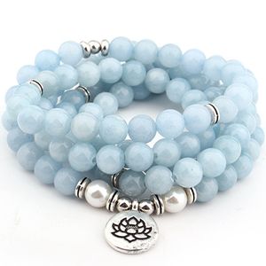 Diezi Drop Shipping New Fashion 108 Mala Mala Sky Blue Lotus Strand Bracelet Yoga Bracelet Colar para mulheres Jóias Y200730