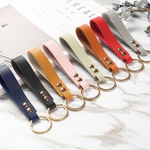 Fashion Design PU Leather Keychains Gold Circle Ring Bag Car Key Chain in Stock