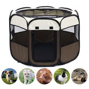 Portable Folding Pet Tent Dog House Octagonal Cage For Cat Tent Playpen Puppy Kennel Easy Operation Fence Outdoor Big Dogs House 201130