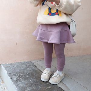 Autumn Winter cute girls warm thick pantskirt baby girl mirco velvet lining leggings with skirt LJ201019