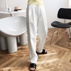 White terno calças mulher cintura alta solta harem pant bolsos escritório senhoras moda cor-de-rosa calças estilo coreano outono novo 201111