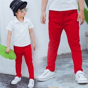 Crianças meninos vermelhos calças pretas crianças estiramento trouser calças de algodão outono 2020 crianças legging jeans para 2 3 4 5 6 7 8 9 10 anos LJ201019