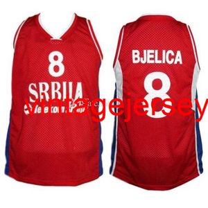 Nemanja Bjelica # 8 Equipe retro Sérvia Srbija Camisa de basquete masculina costurada com nome personalizado