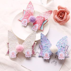 Accessori per capelli Boutique Ins 15pcs Fashion Cute Glitter Ears Bowknot Forcine Pom Animal Bow Clips Easter Princess Headwear1