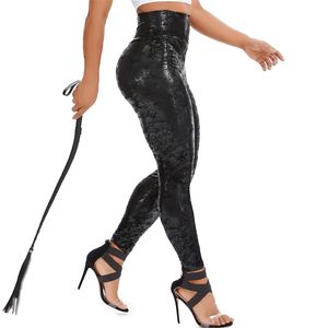 Leggings in pelle PU Fitness Pantaloni neri sottili Vita alta Leggins elastici curvy sexy Pantaloni slim elasticizzati leopardati da donna 211221