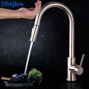 Touch Kitchen Faucets Crane For Sensor Kitchen Inductive Sensitive Sink Mixer Kitchen Faucet Single Handle Dual Outlet Water T200710