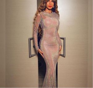 Evening dress women clothes Balqeesfathi Nawalelzoghbi Kylie jenner Silver Crystal O-neck Long sleeve Zuhair murad Yousef aljasmi Myriam fares kim kardashian