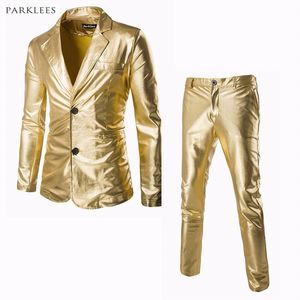 (Kurtki + spodnie) Mężczyźni garnitur Zestawy Gold Silver Slim Tuxedo Formalna Dress Marka Blazer Scena Występy Party Garnitury Mężczyźni 201104