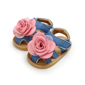 Baby Mädchen Sandalen Stoff Blume PU Leder Neugeborene Säugling Kleinkind Anti-Rutsch-Gummisohle Erste Wanderer Prinzessin Sommer Krippe Schuhe LJ201104