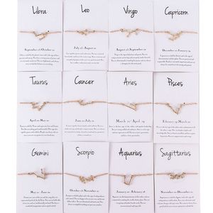 12 Constellation Horoscope Astrology Charm Bracelet for Women Gold Silver Plated Austrian Crystal Zodiac Hand Chain Cubic Zirconia Stones Bangle Jewelry Gift