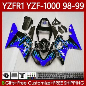 Kit carrozzeria per YAMAHA YZF-1000 YZF-R1 YZF1000 YZFR1 98 99 00 01 Corpo 82No.157 YZF Blue Flames R1 1000CC 1998-2001 YZF 1000 CC R 1 1998 1999 2000 2001 Carenatura moto