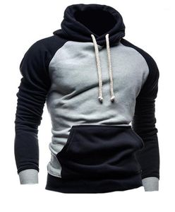 Moletons de Hoodies Masculino Atacado- XQS Mens Moda Cor Blocos Slim Fit Pullover Moletom Com Capuz1