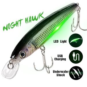 Minnow LED Mini pislik Yem Ting Ting Pike Wobblers Bas Swimbait Jerkbait Işık Sert Şarj Trolling