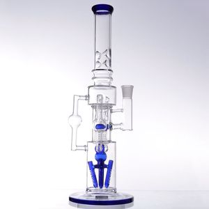 Blue Glass Bong Hookahs with Arm Tree Perc Dab Rig Shisha Thick Smoking Pipes