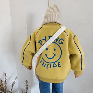 Meninos mais jaqueta de veludo 2020 inverno nova versão coreana dos desenhos animados crianças 0-8 anos meninas uniforme de beisebol suéter grosso