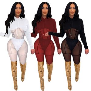 Sexiga Kvinnor Tracksuits Mesh Två Piece Set Långärmad Pullover Toppbyxor Matchande Sats Mode Se igenom Outfits Fall Sheer Clothes Party Night Club Wear 6911