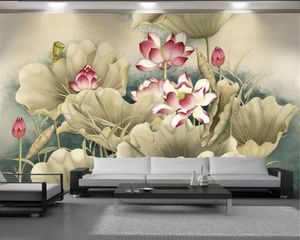 Romântico Floral 3D Wall Papel nobre Lotus 3D papel de parede personalizado papel de parede para a parede