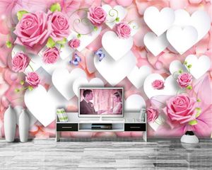 Beibehang Modern sofá da sala fundo da parede 3D Classic Coração Wallpaper Mural Amor Moda Rose Romantic Foto