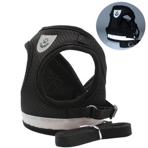 Collari per cablaggio di gatto traspirante e guinzaglio Escape Proof PET Vestiti Abbigliamento gattino Cucciolo di cani Gilet regolabile Easy Control Strap riflettente