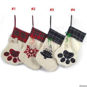 Dog Paw Christmas Stocks Cute Tree Christmas Decorations Stocking Candy Gift Bags Decorations Stocking socks bags